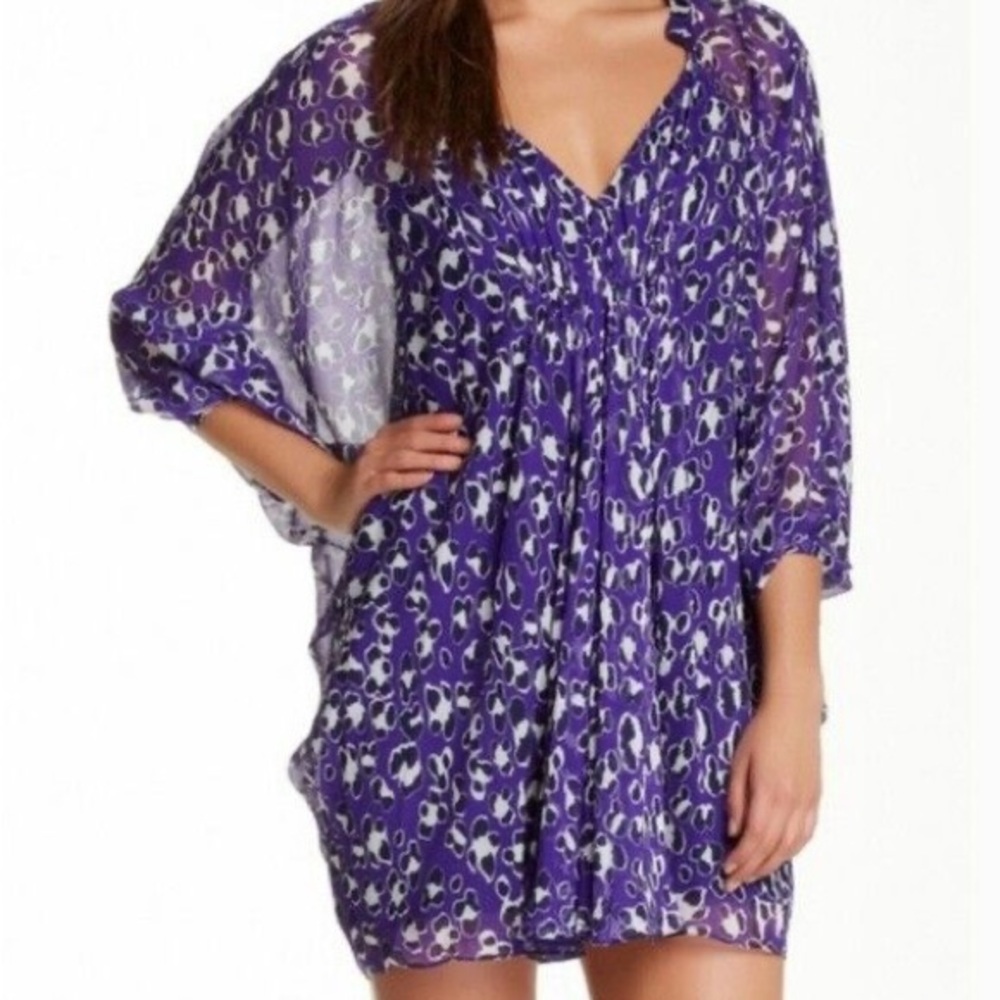 Diane von Furstenberg Purple Leopard Print Sheer Tunic Dress Size 2